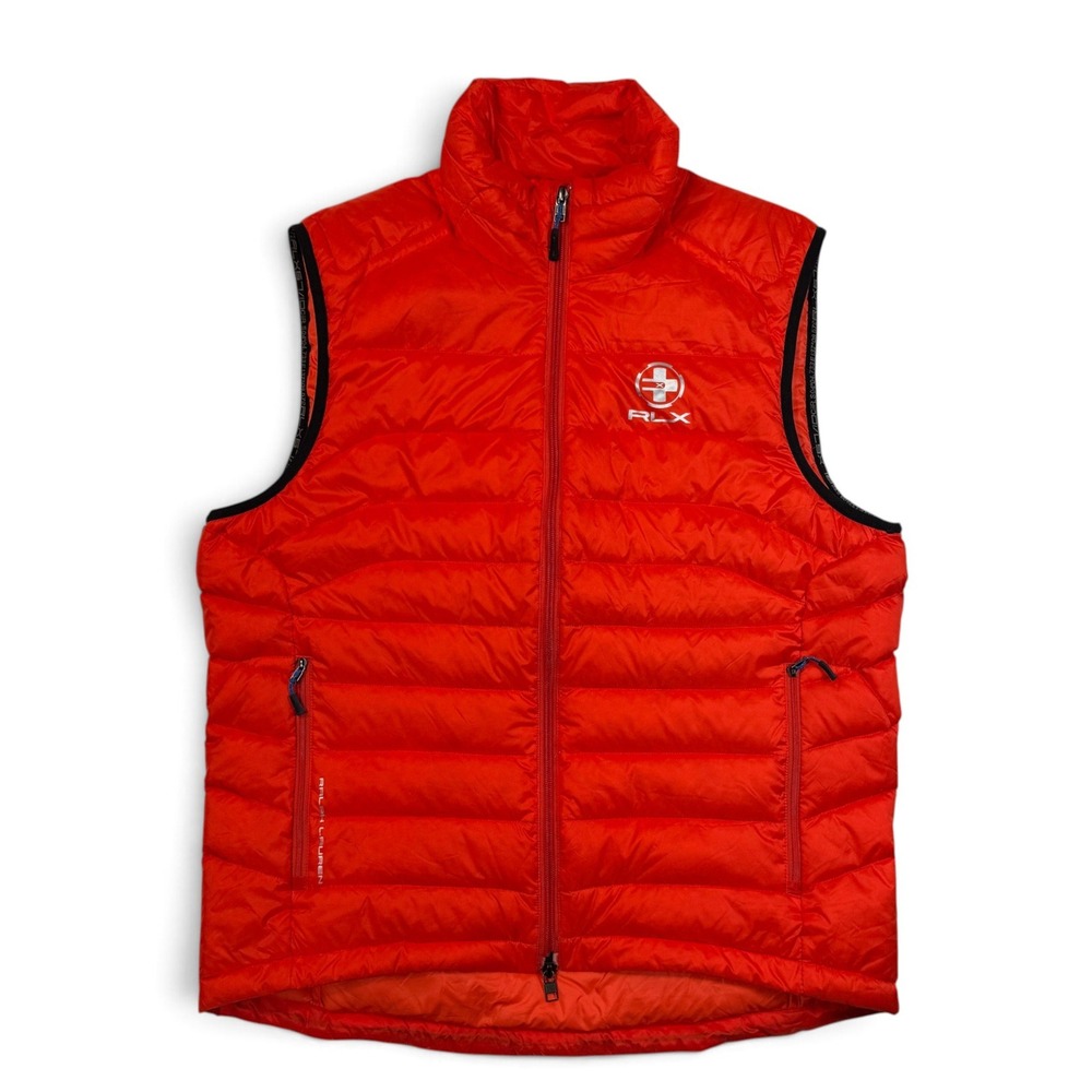 RLX Ralph Lauren Down Quilted Puffer Vest Mens Large Orange Full Zip